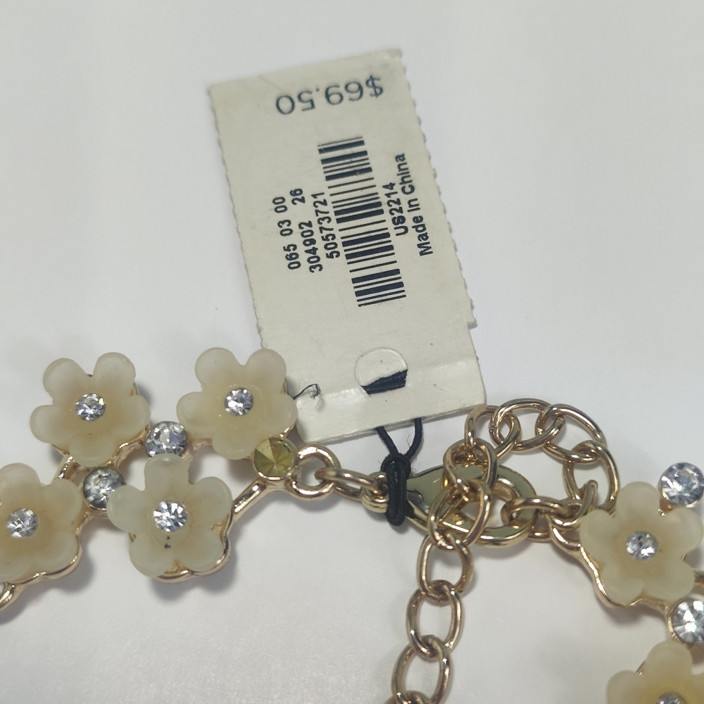 Talbots Flower Rhinestone Statement Necklace Crea… - image 6